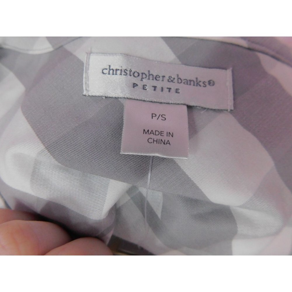 SALE NWT Christopher & Banks Petite Checkered Blouse Women Small Gray - Picture 9 of 14